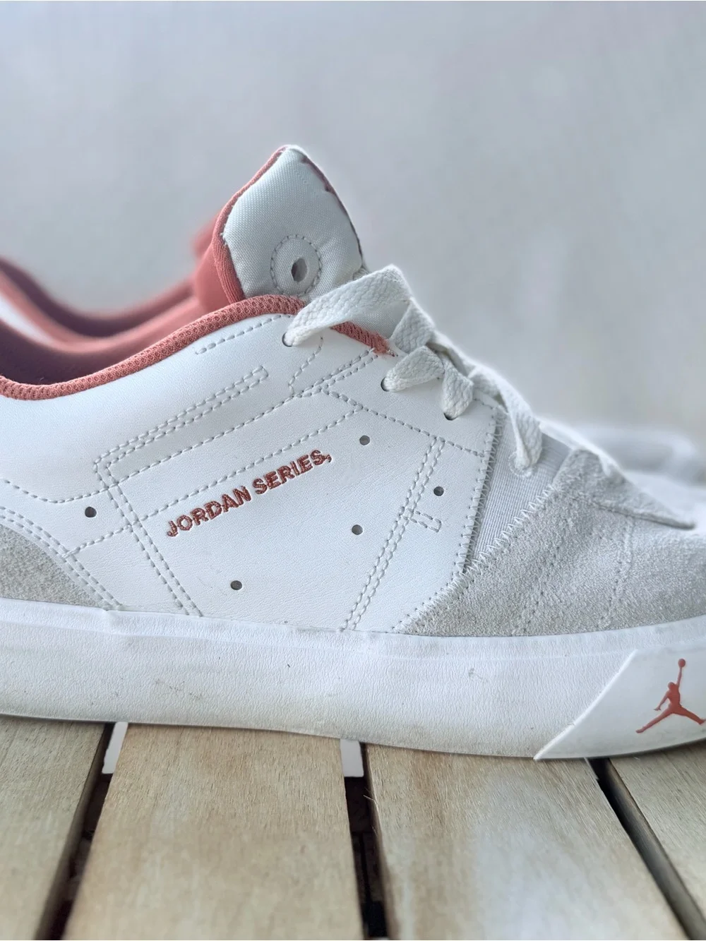 Jordan White and Pink Low-Top Sneakers
